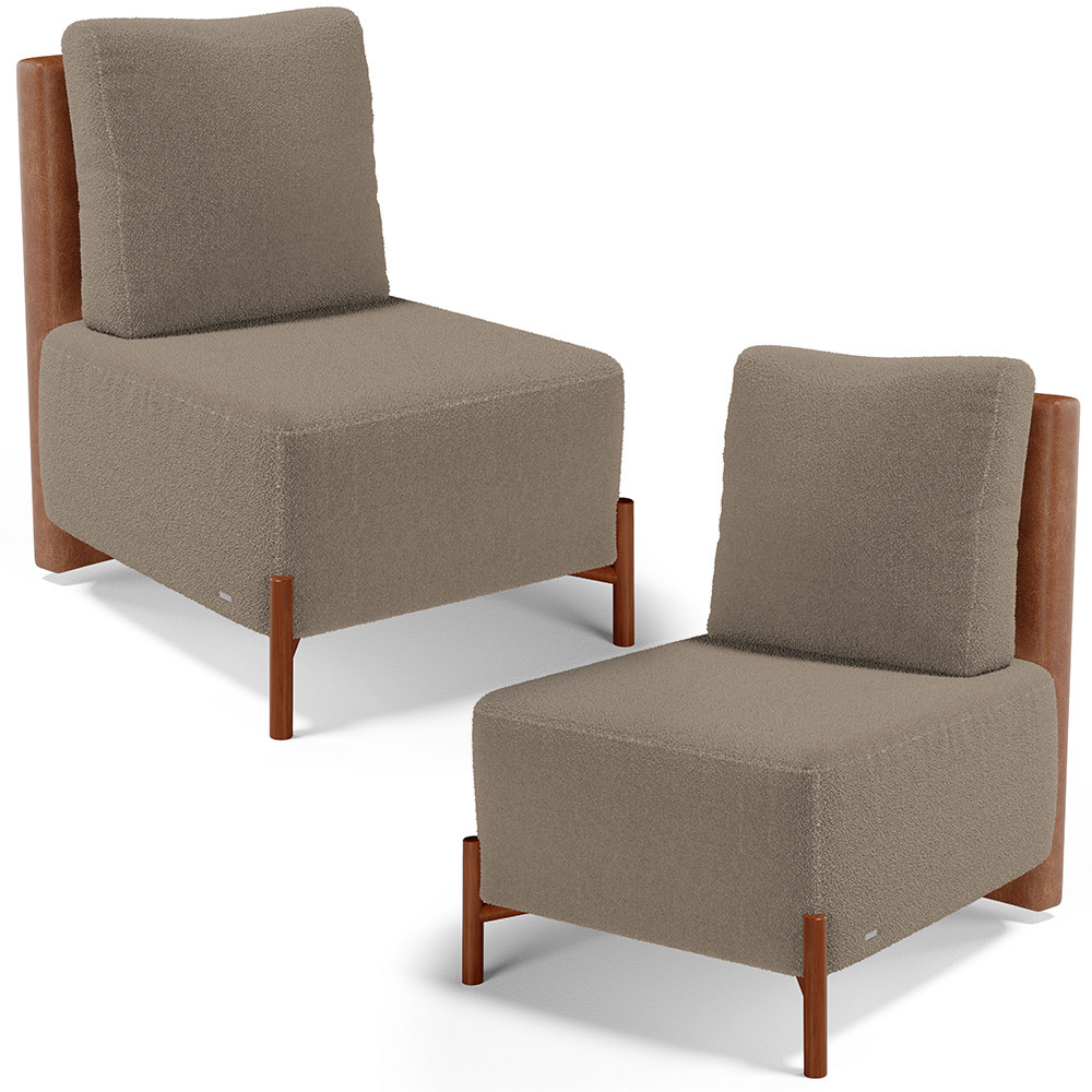 Kit 02 Poltronas Decorativas Sala de Estar Living Hungria L02 Couríssimo Camel Bouclê Bege - Lyam