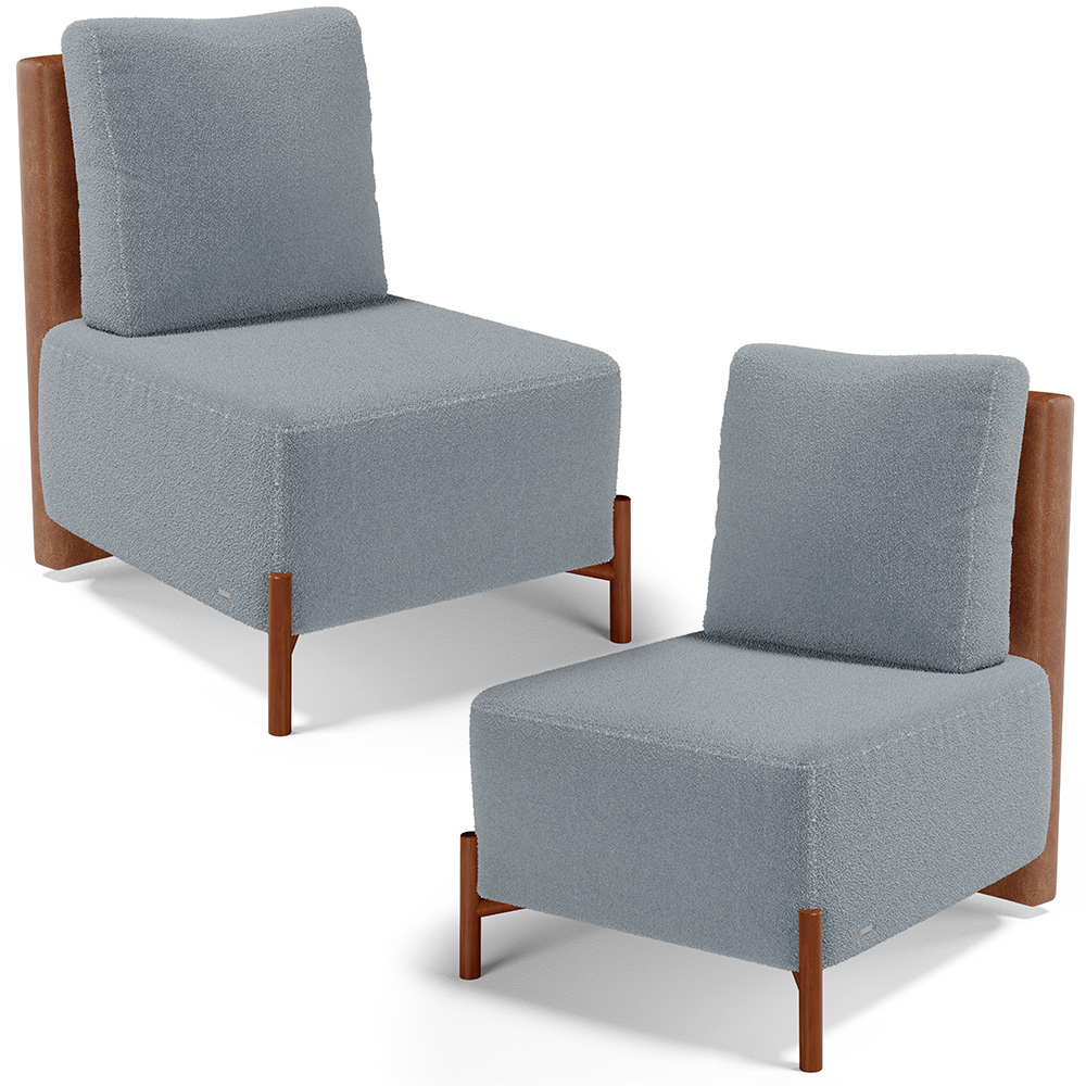 Kit 02 Poltronas Decorativas Sala de Estar Living Hungria L02 Couríssimo Camel Bouclê Cinza - Lyam