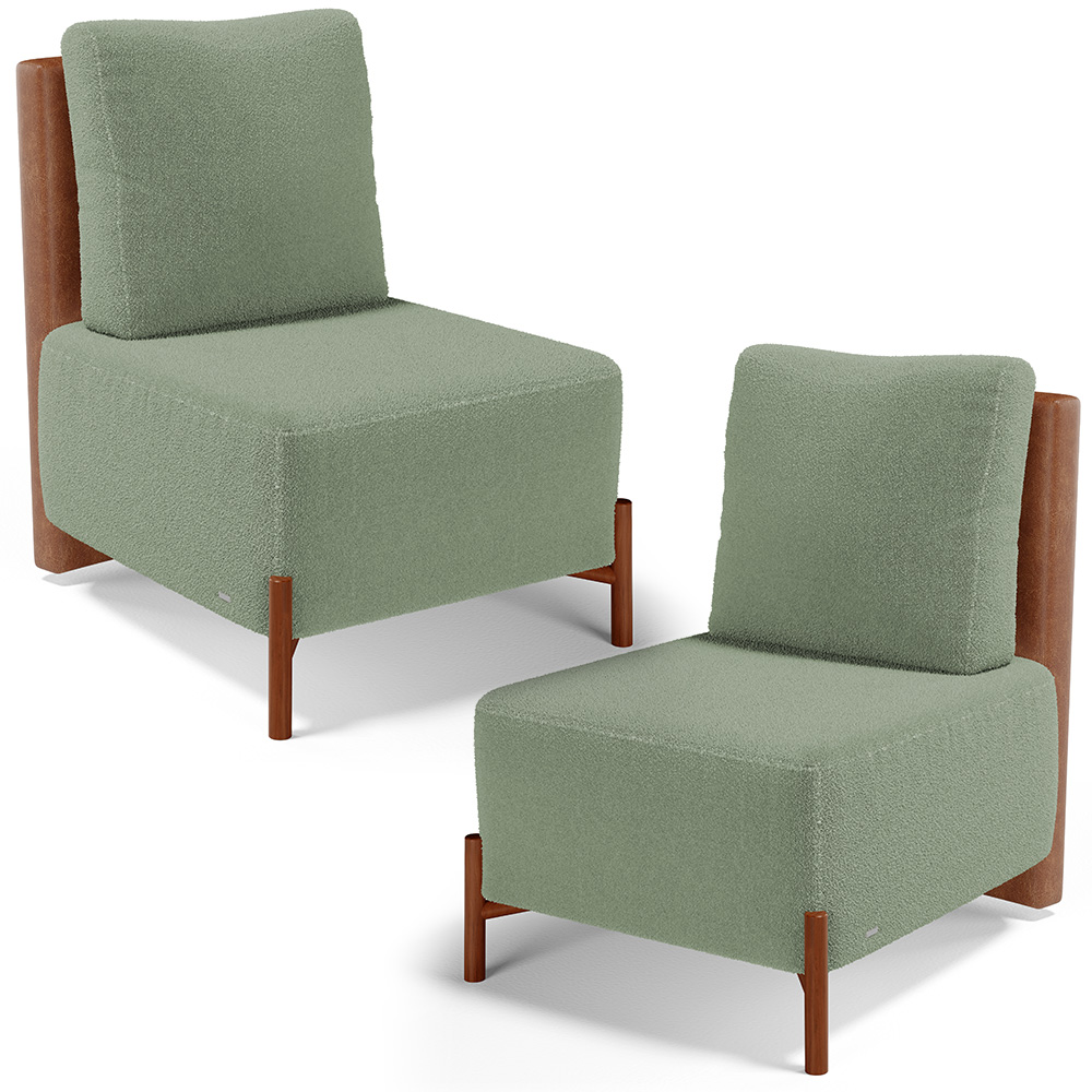 Kit 02 Poltronas Decorativas Sala de Estar Living Hungria L02 Couríssimo Camel Bouclê Oliva - Lyam