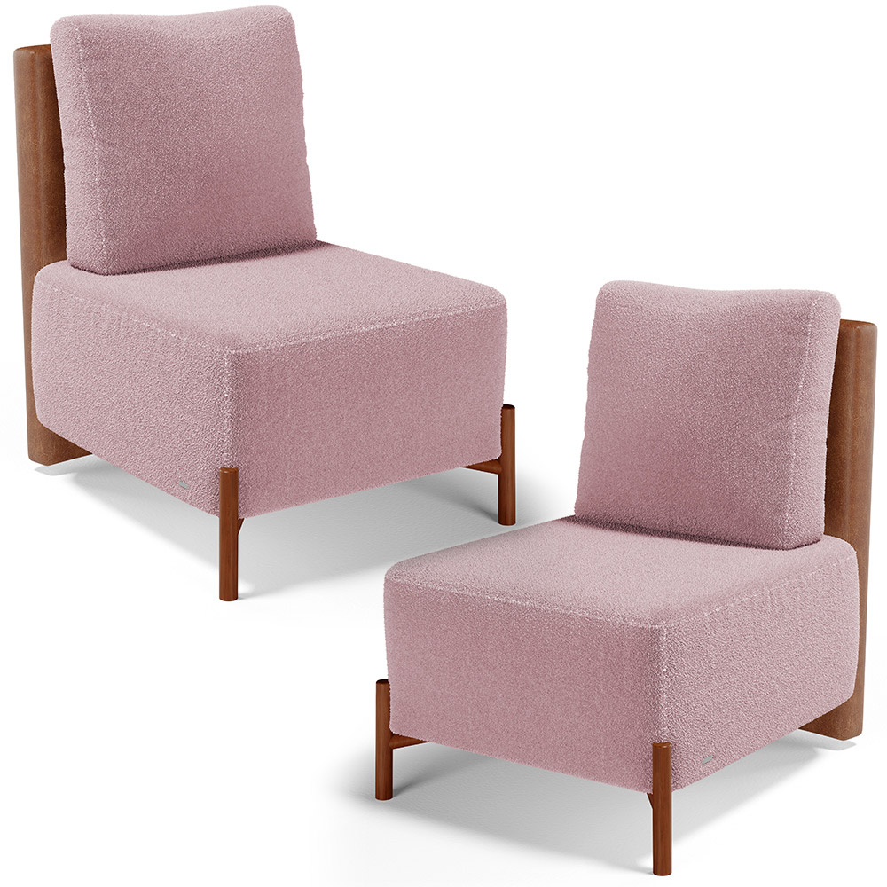 Kit 02 Poltronas Decorativas Sala de Estar Living Hungria L02 Couríssimo Camel Bouclê Rosê - Lyam