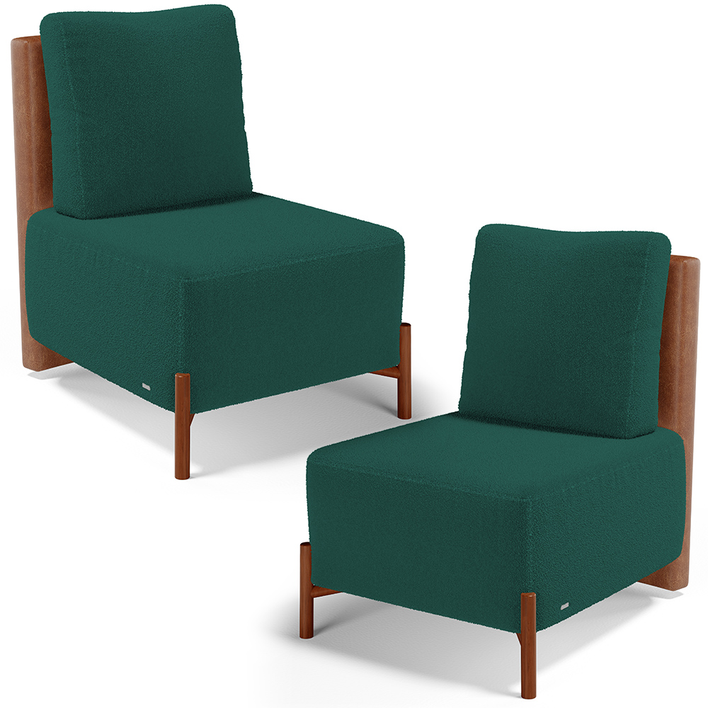 Kit 02 Poltronas Decorativas Sala de Estar Living Hungria L02 Couríssimo Camel Bouclê Verde - Lyam