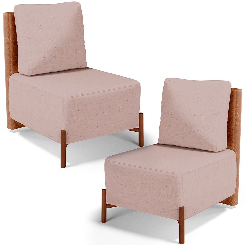 Kit 02 Poltronas Decorativas Sala de Estar Living Hungria L02 Couríssimo Camel Linho Rosê - Lyam