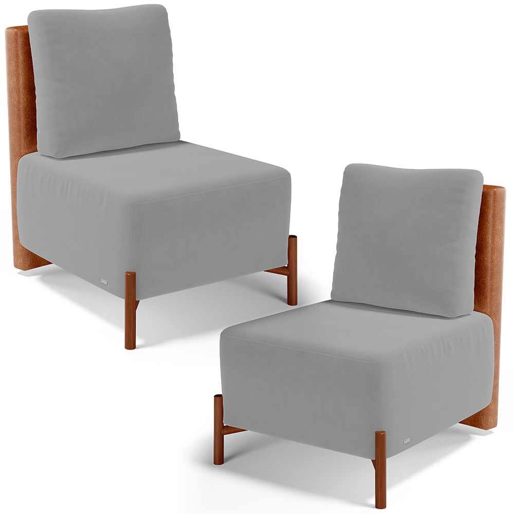 Kit 02 Poltronas Decorativas Sala de Estar Living Hungria L02 Couríssimo Camel Suede Cinza - Lyam