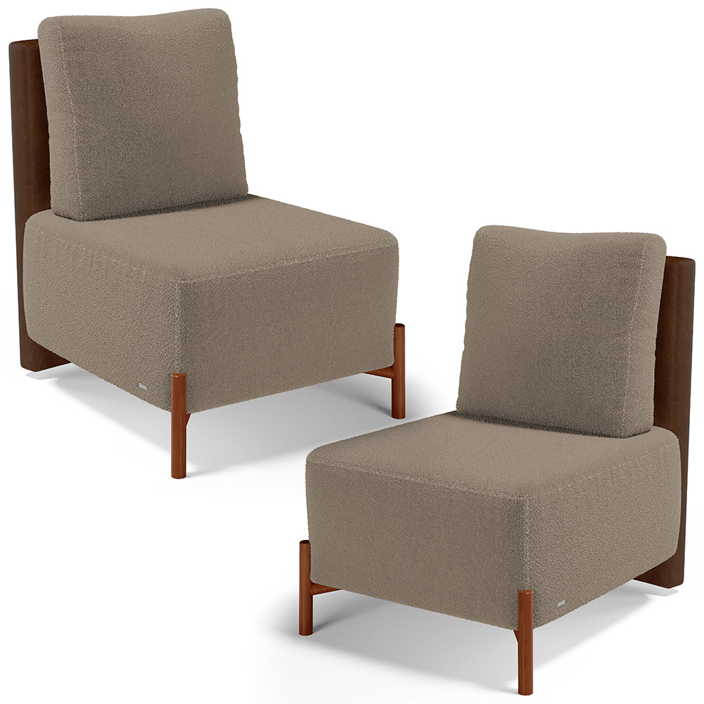 Kit 02 Poltronas Decorativas Sala de Estar Living Hungria L02 Couríssimo Marrom Bouclê Bege - Lyam