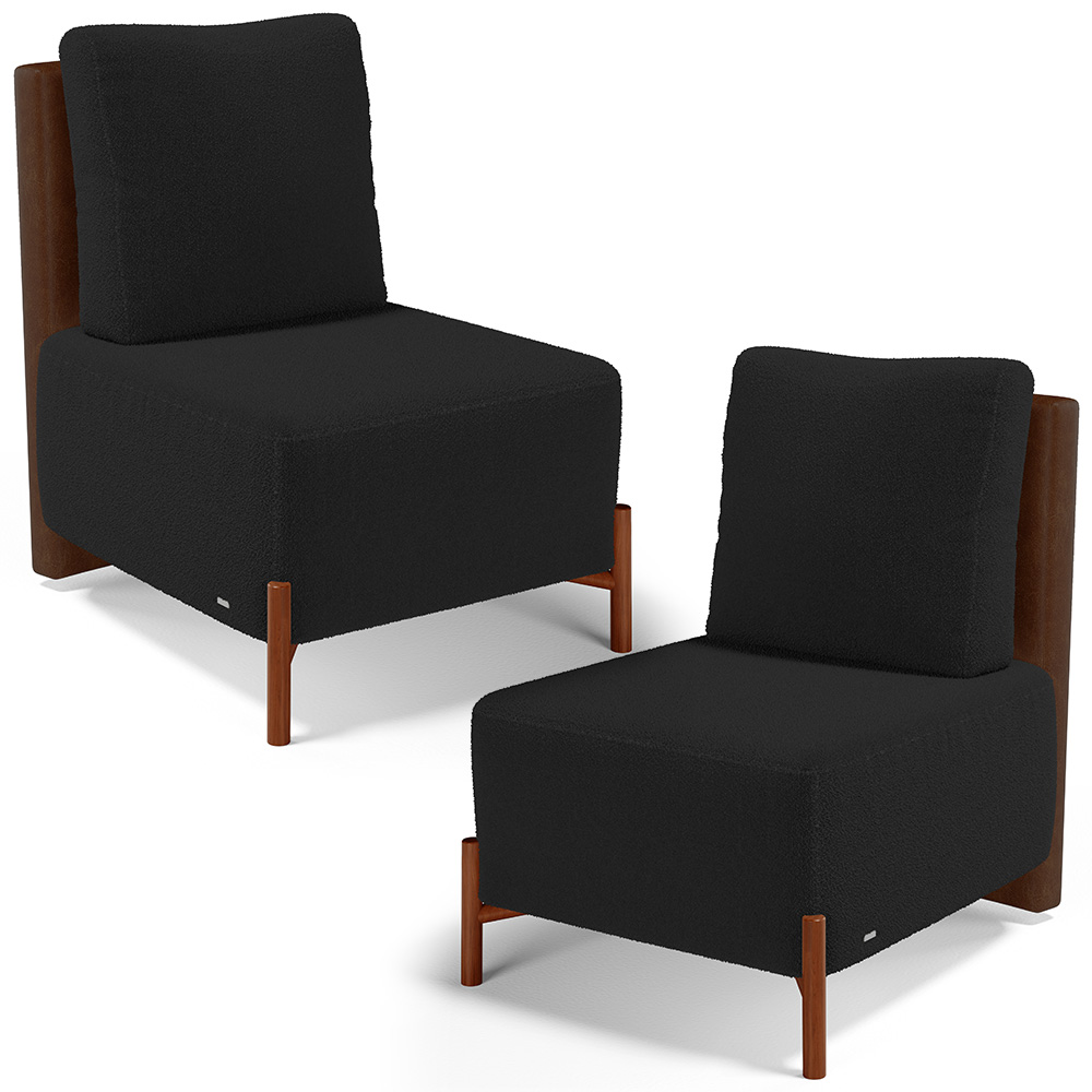 Kit 02 Poltronas Decorativas Sala de Estar Living Hungria L02 Couríssimo Marrom Bouclê Preto - Lyam