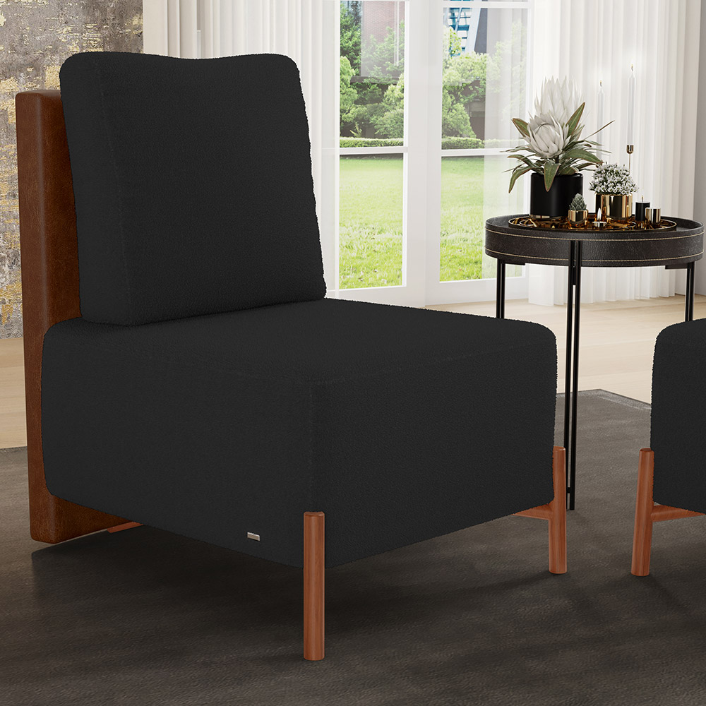 Kit 02 Poltronas Decorativas Sala de Estar Living Hungria L02 Couríssimo Marrom Bouclê Preto - Lyam
