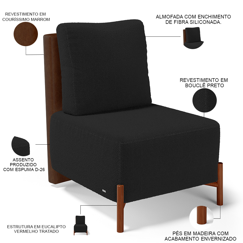 Kit 02 Poltronas Decorativas Sala de Estar Living Hungria L02 Couríssimo Marrom Bouclê Preto - Lyam