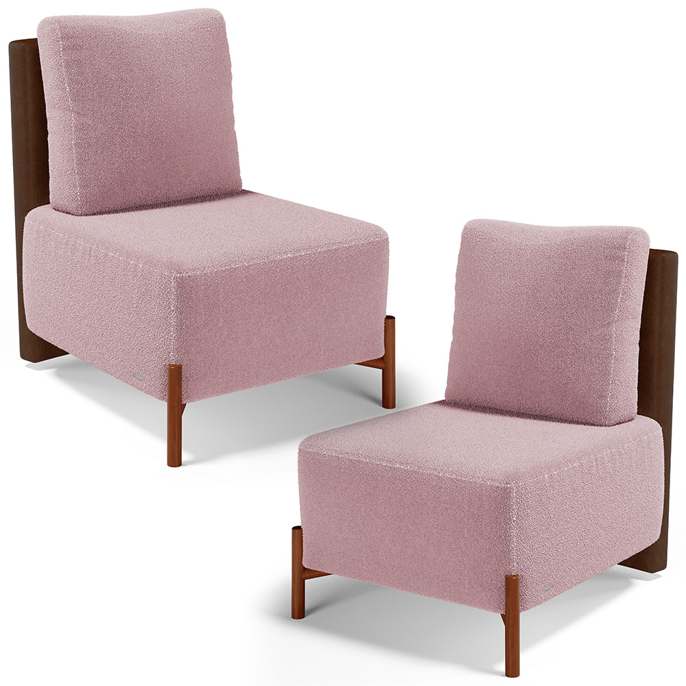 Kit 02 Poltronas Decorativas Sala de Estar Living Hungria L02 Couríssimo Marrom Bouclê Rosê - Lyam