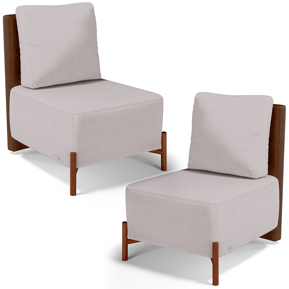 Kit 02 Poltronas Decorativas Sala de Estar Living Hungria L02 Couríssimo Marrom Linho Bege - Lyam