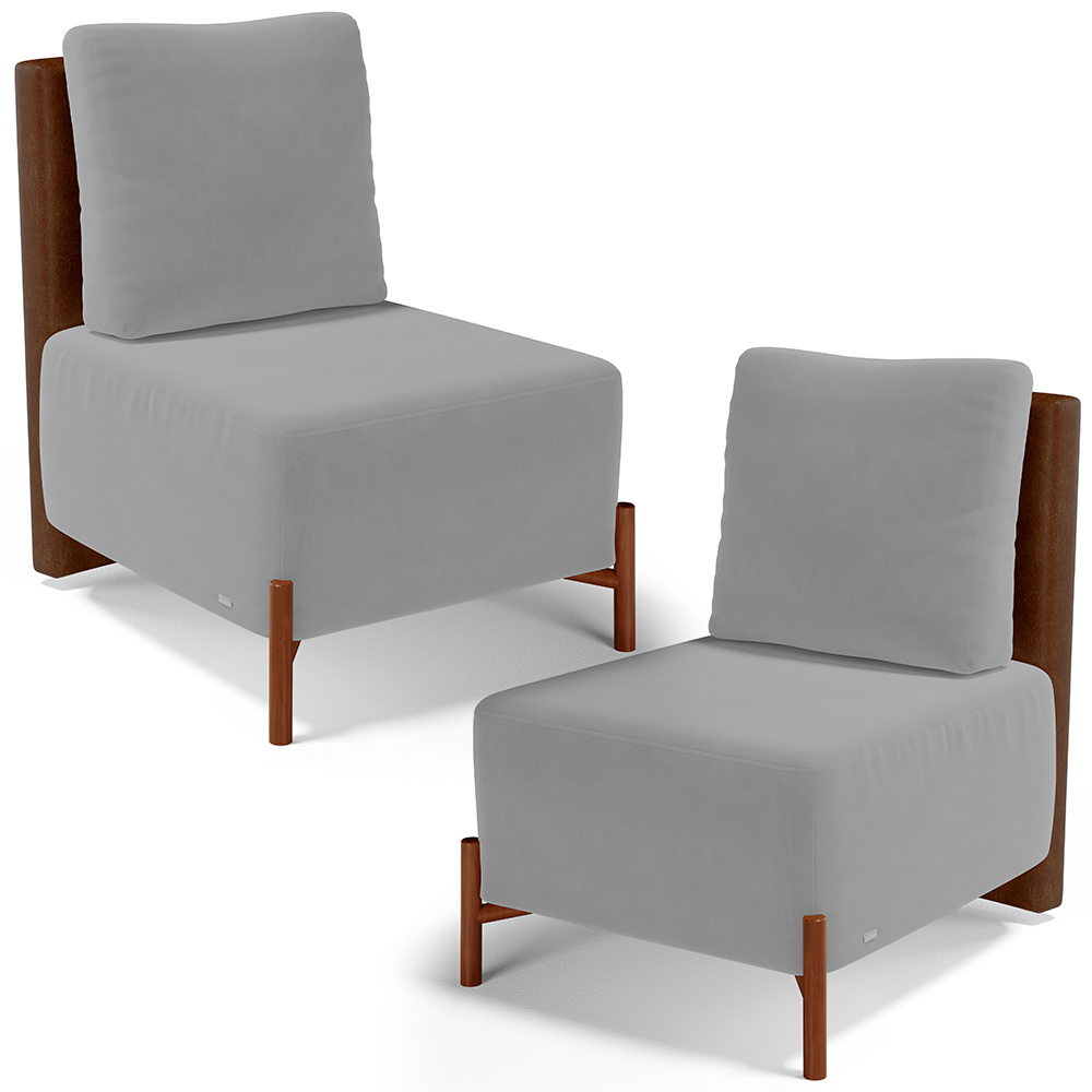 Kit 02 Poltronas Decorativas Sala de Estar Living Hungria L02 Couríssimo Marrom Suede Cinza - Lyam