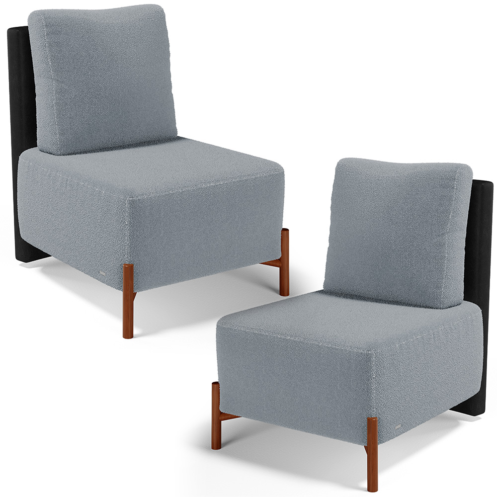 Kit 02 Poltronas Decorativas Sala de Estar Living Hungria L02 Couríssimo Preto Bouclê Cinza - Lyam