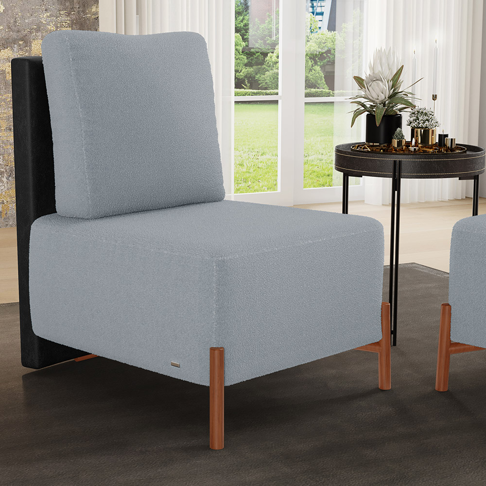Kit 02 Poltronas Decorativas Sala de Estar Living Hungria L02 Couríssimo Preto Bouclê Cinza - Lyam
