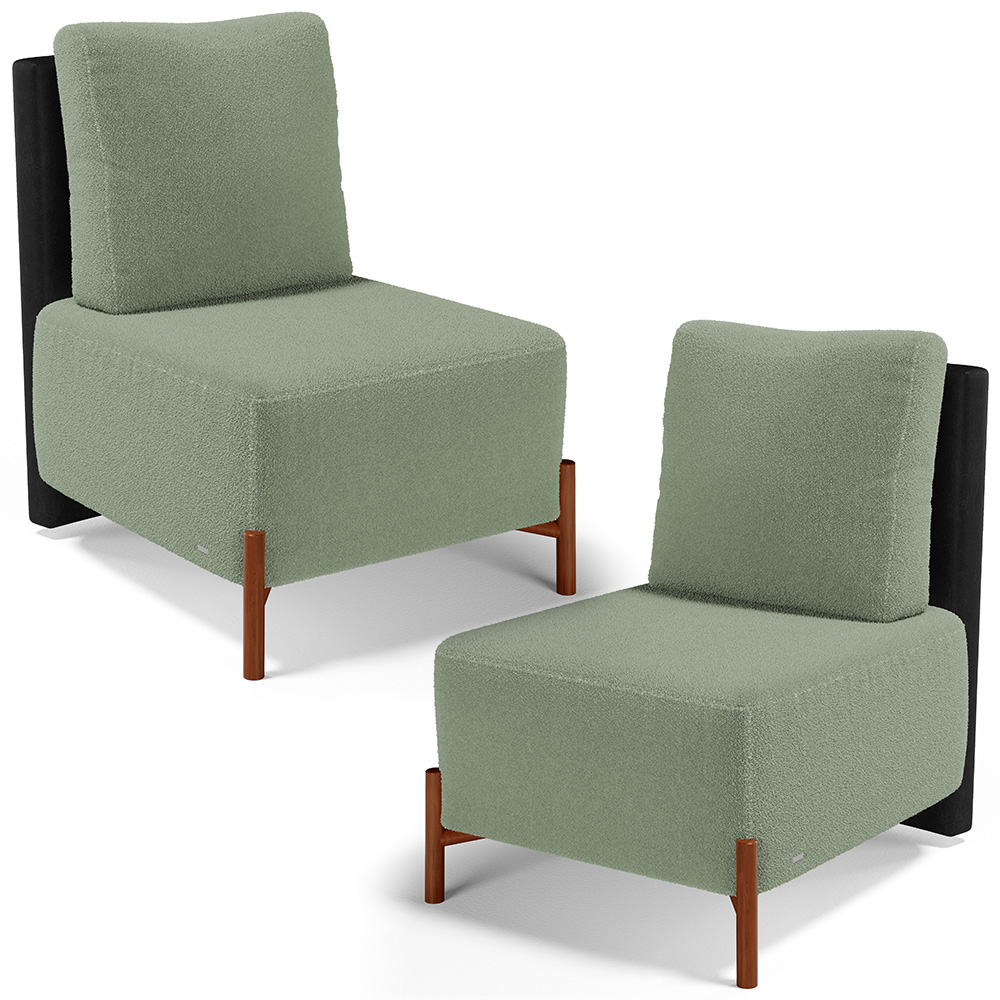 Kit 02 Poltronas Decorativas Sala de Estar Living Hungria L02 Couríssimo Preto Bouclê Oliva - Lyam