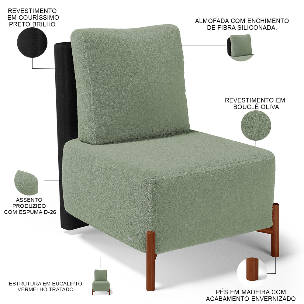 Kit 02 Poltronas Decorativas Sala de Estar Living Hungria L02 Couríssimo Preto Bouclê Oliva - Lyam