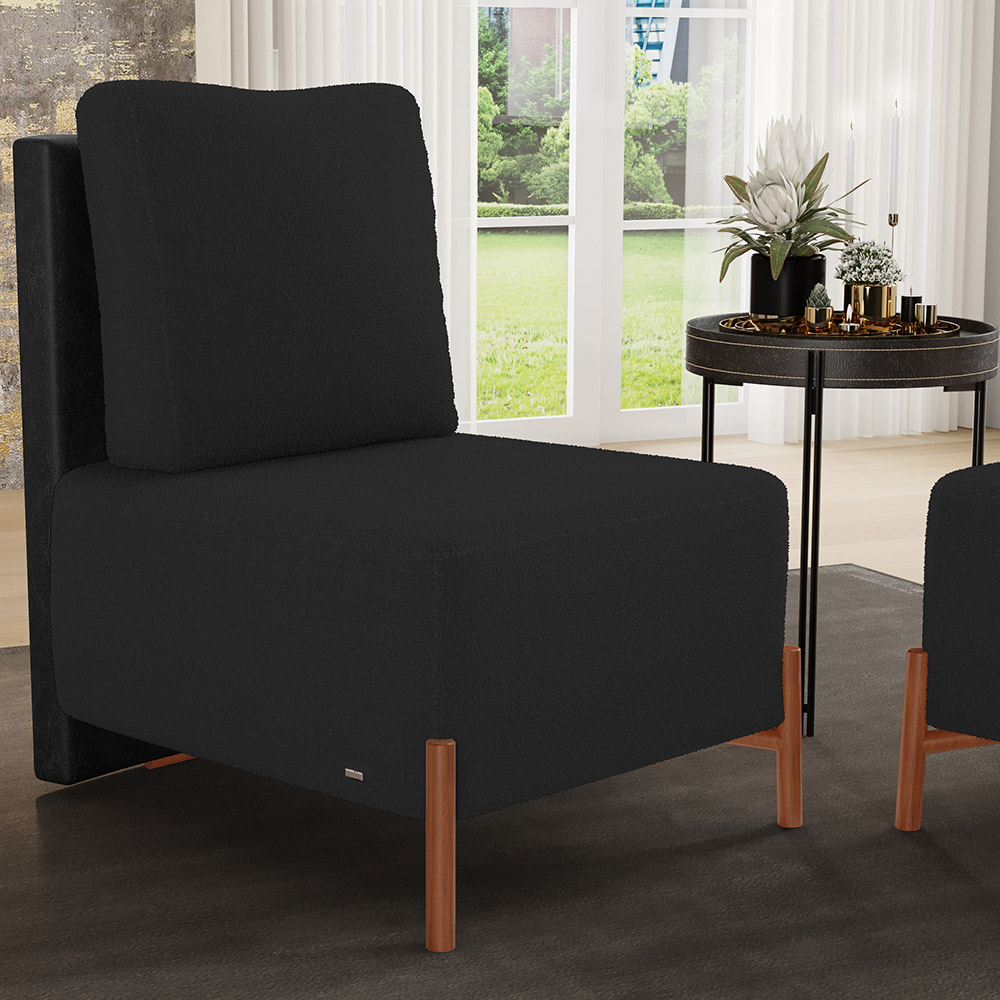 Kit 02 Poltronas Decorativas Sala de Estar Living Hungria L02 Couríssimo Preto Bouclê Preto - Lyam