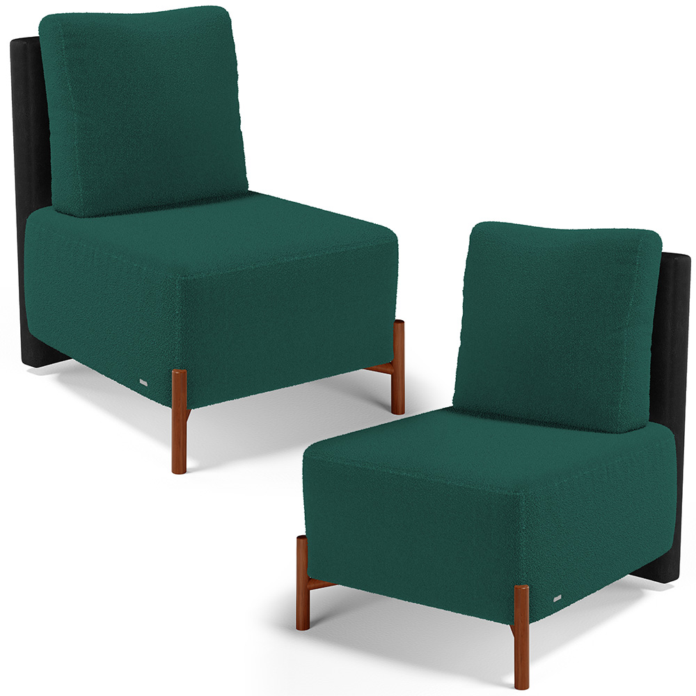 Kit 02 Poltronas Decorativas Sala de Estar Living Hungria L02 Couríssimo Preto Bouclê Verde - Lyam