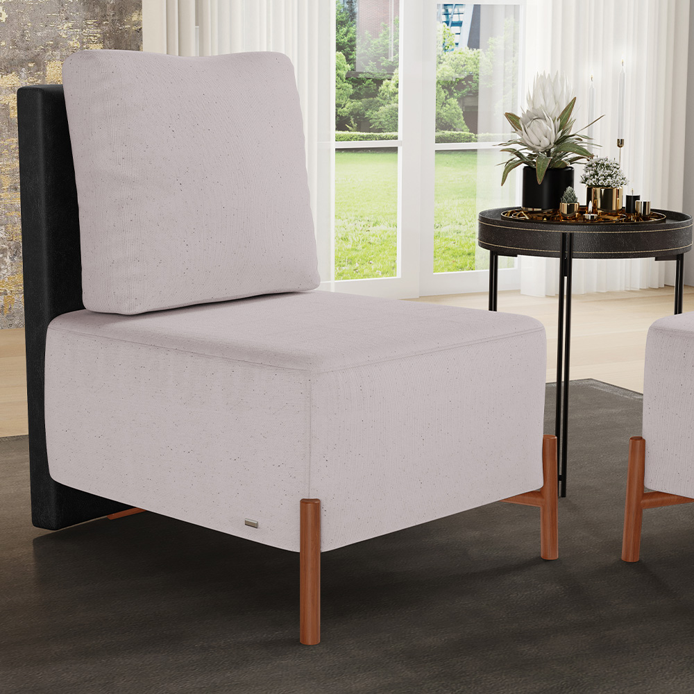 Kit 02 Poltronas Decorativas Sala de Estar Living Hungria L02 Couríssimo Preto Linho Bege - Lyam