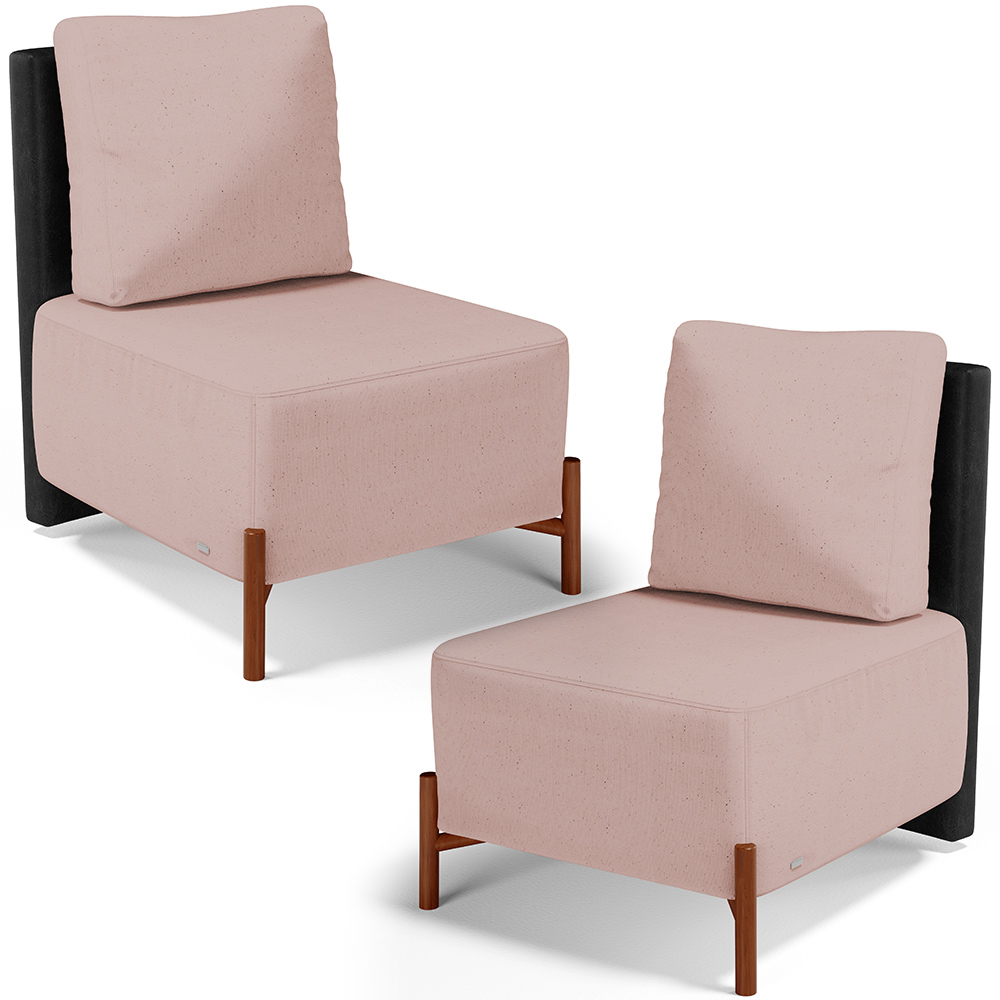 Kit 02 Poltronas Decorativas Sala de Estar Living Hungria L02 Couríssimo Preto Linho Rosê - Lyam