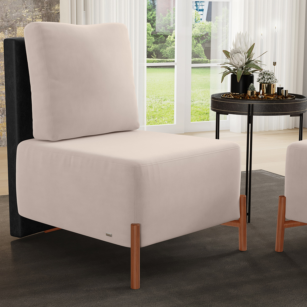 Kit 02 Poltronas Decorativas Sala de Estar Living Hungria L02 Couríssimo Preto Suede Bege - Lyam