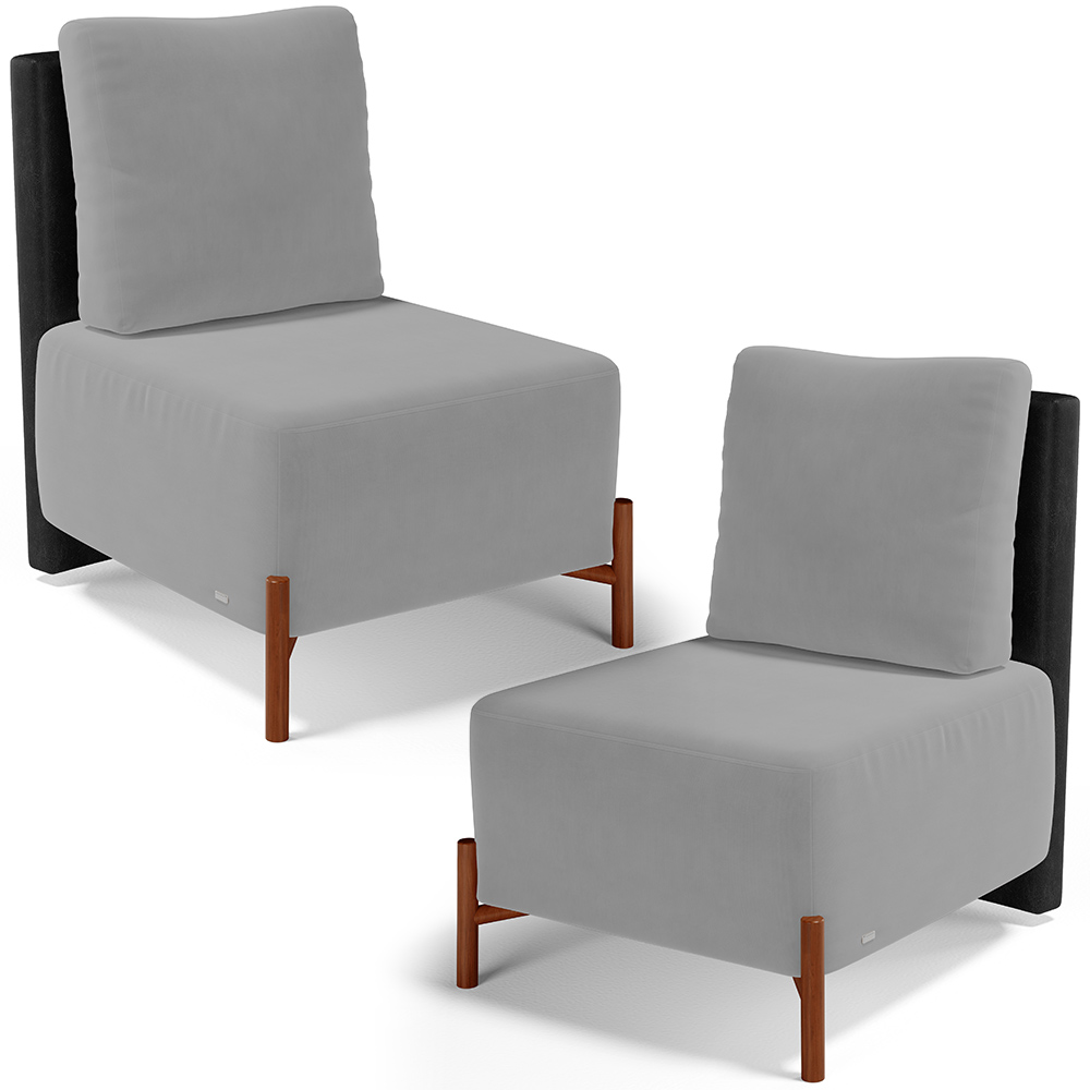Kit 02 Poltronas Decorativas Sala de Estar Living Hungria L02 Couríssimo Preto Suede Cinza - Lyam