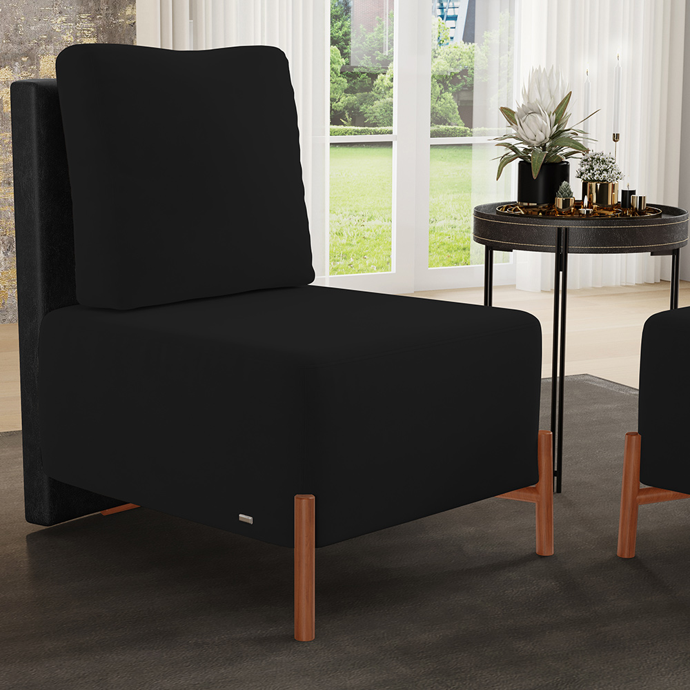 Kit 02 Poltronas Decorativas Sala de Estar Living Hungria L02 Couríssimo Preto Suede Preto - Lyam