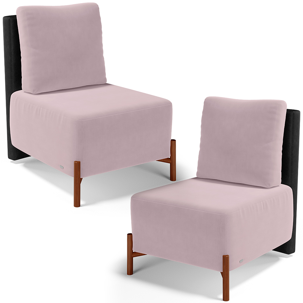 Kit 02 Poltronas Decorativas Sala de Estar Living Hungria L02 Couríssimo Preto Suede Rosê - Lyam