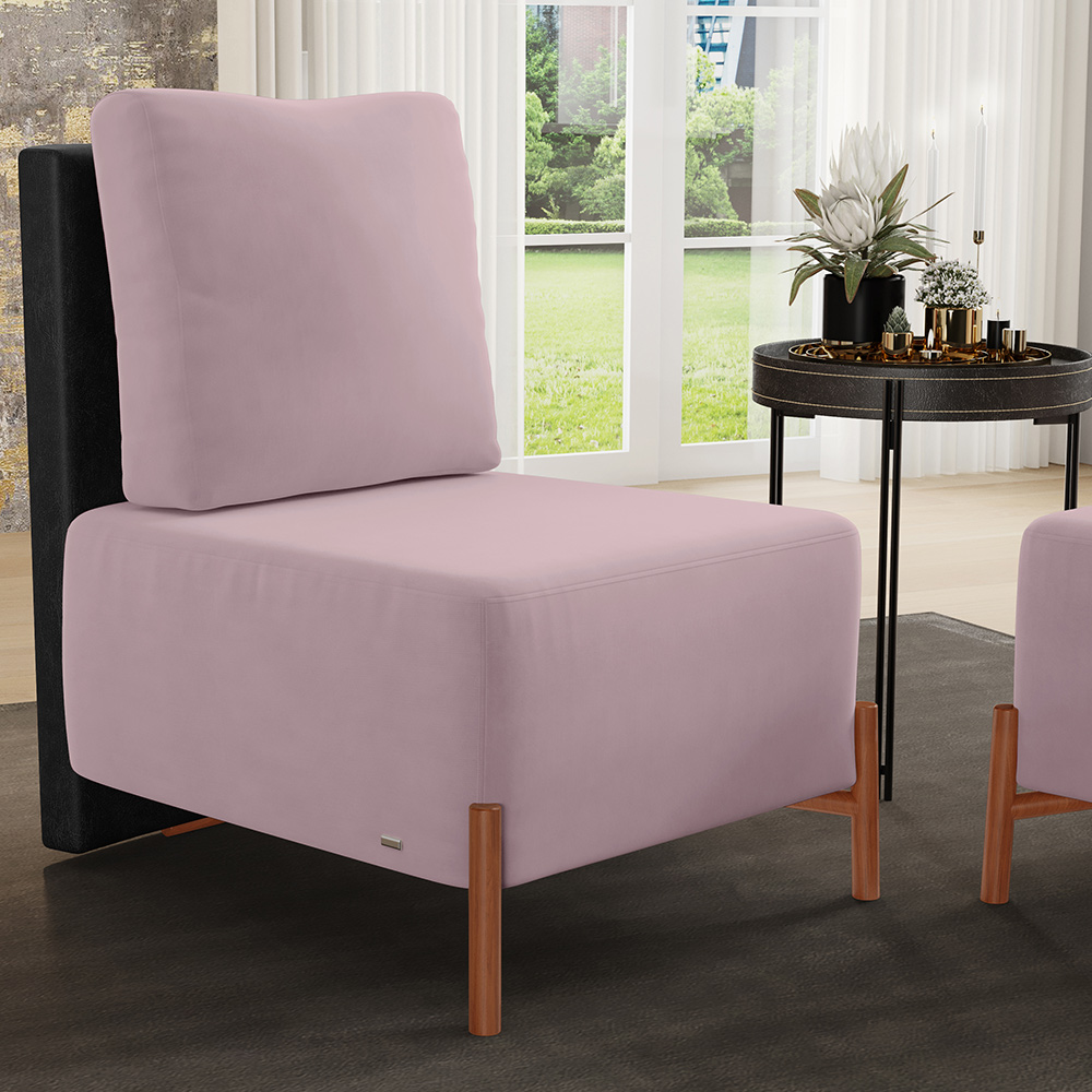 Kit 02 Poltronas Decorativas Sala de Estar Living Hungria L02 Couríssimo Preto Suede Rosê - Lyam