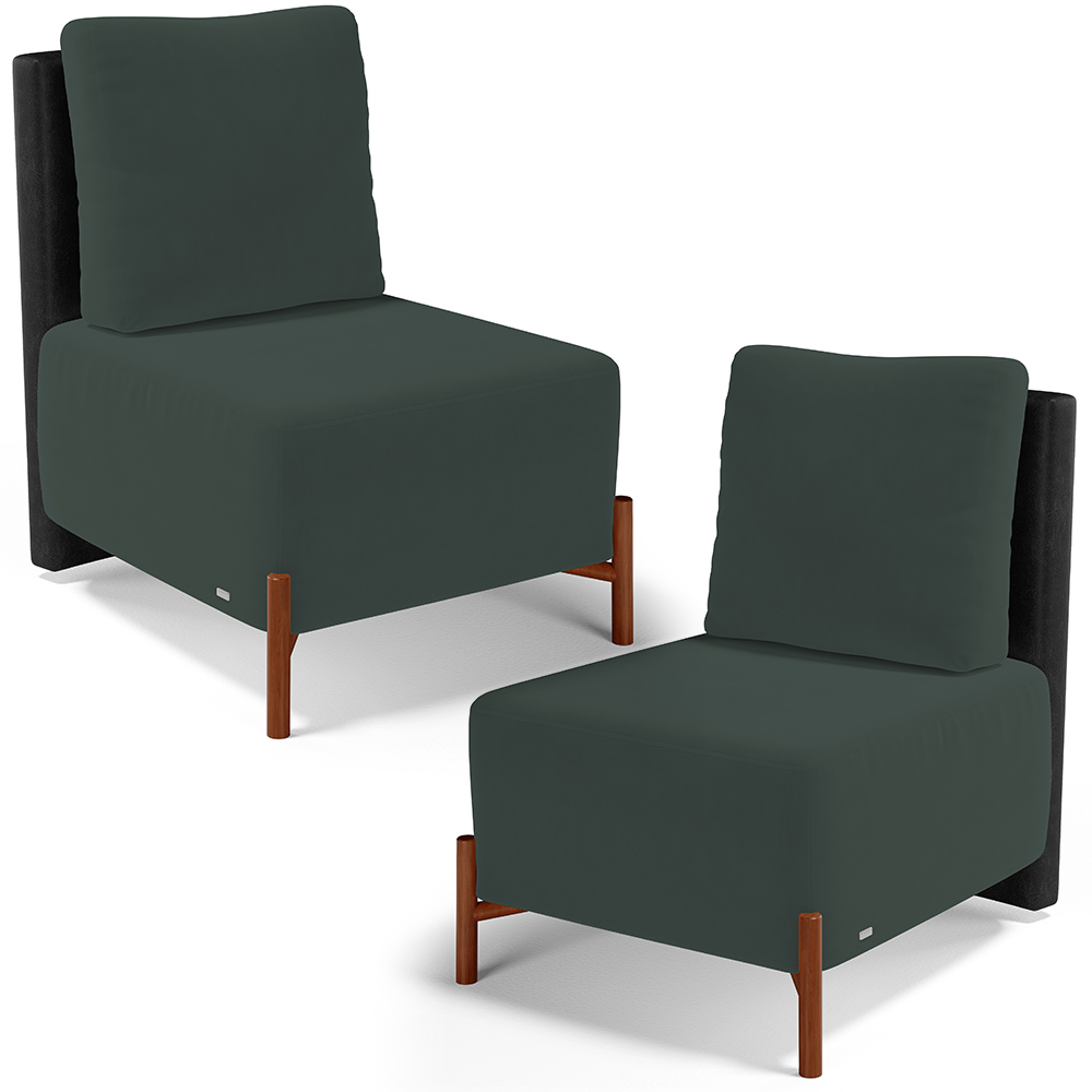 Kit 02 Poltronas Decorativas Sala de Estar Living Hungria L02 Couríssimo Preto Suede Verde Musgo - Lyam