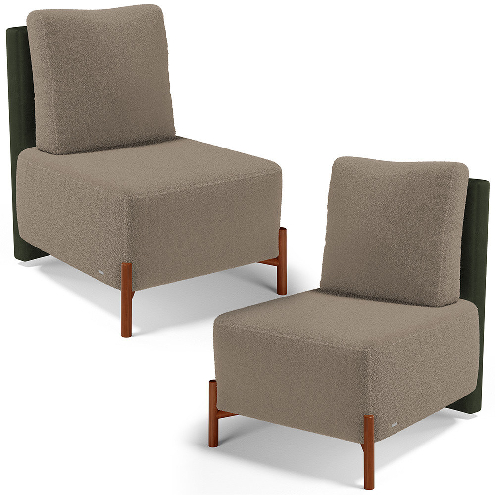 Kit 02 Poltronas Decorativas Sala de Estar Living Hungria L02 Couríssimo Verde Bouclê Bege - Lyam