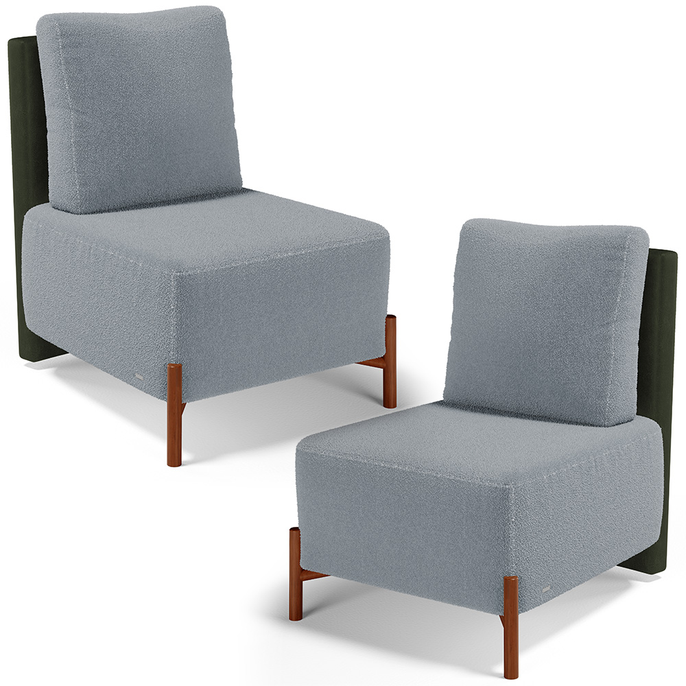 Kit 02 Poltronas Decorativas Sala de Estar Living Hungria L02 Couríssimo Verde Bouclê Cinza - Lyam