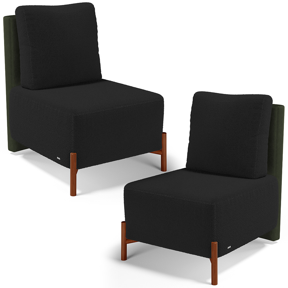 Kit 02 Poltronas Decorativas Sala de Estar Living Hungria L02 Couríssimo Verde Bouclê Preto - Lyam