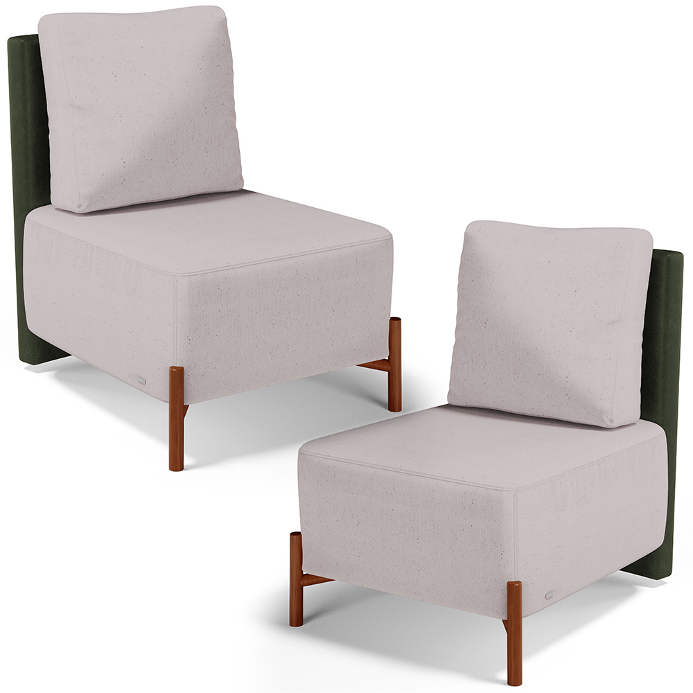 Kit 02 Poltronas Decorativas Sala de Estar Living Hungria L02 Couríssimo Verde Linho Bege - Lyam