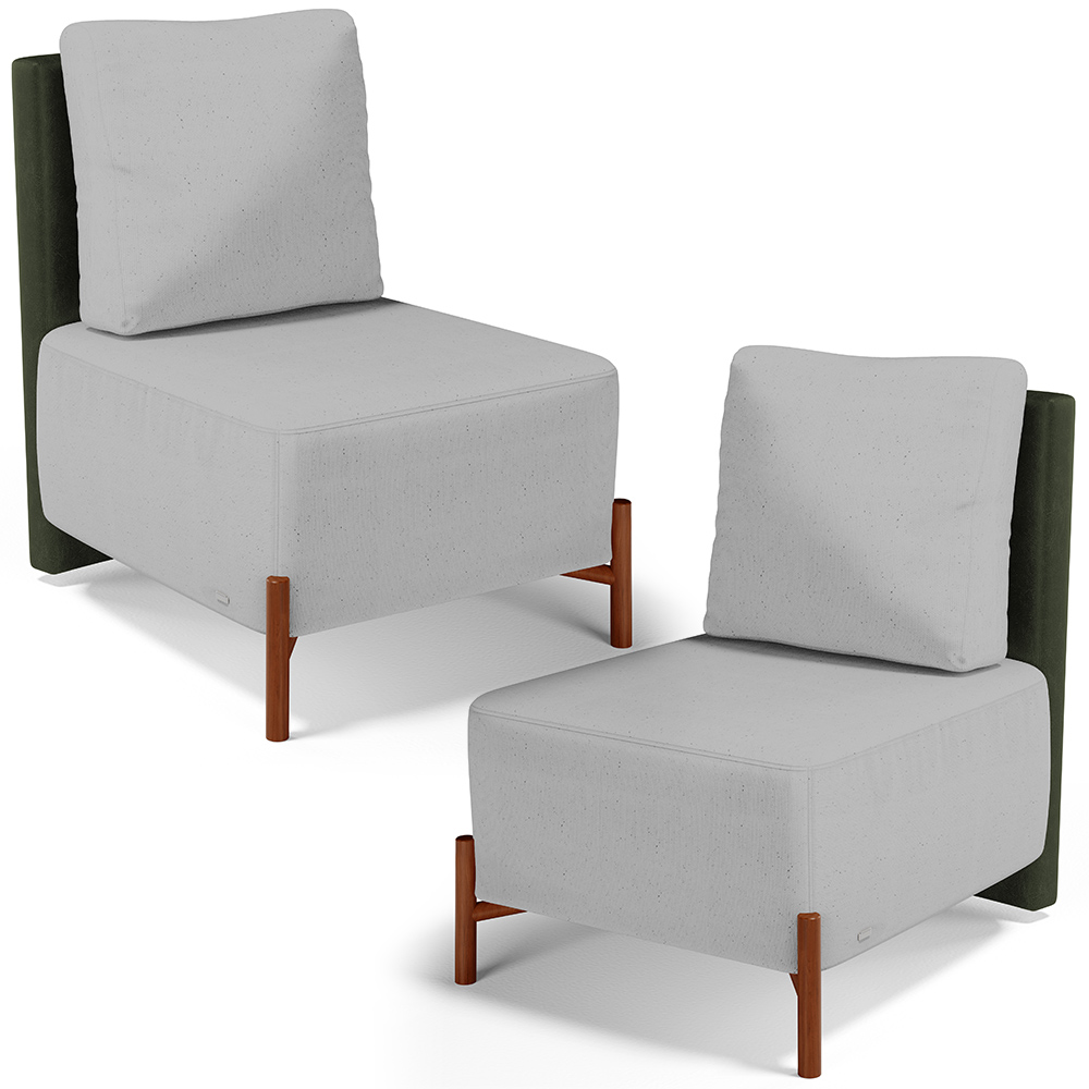 Kit 02 Poltronas Decorativas Sala de Estar Living Hungria L02 Couríssimo Verde Linho Cinza - Lyam