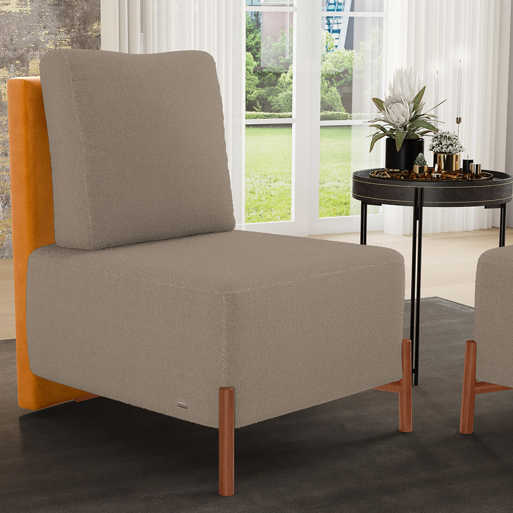 Kit 02 Poltronas Decorativas Sala de Estar Living Hungria L02 Couríssimo Whisky Bouclê Bege - Lyam