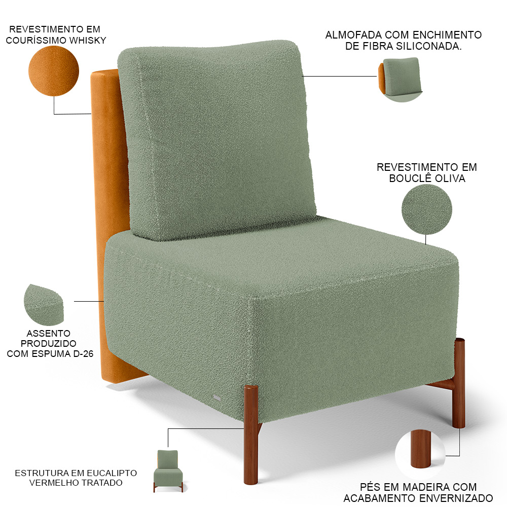 Kit 02 Poltronas Decorativas Sala de Estar Living Hungria L02 Couríssimo Whisky Bouclê Oliva - Lyam