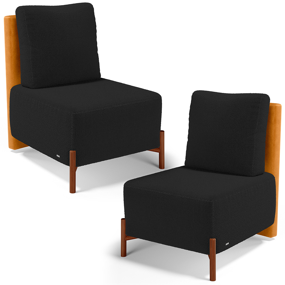 Kit 02 Poltronas Decorativas Sala de Estar Living Hungria L02 Couríssimo Whisky Bouclê Preto - Lyam