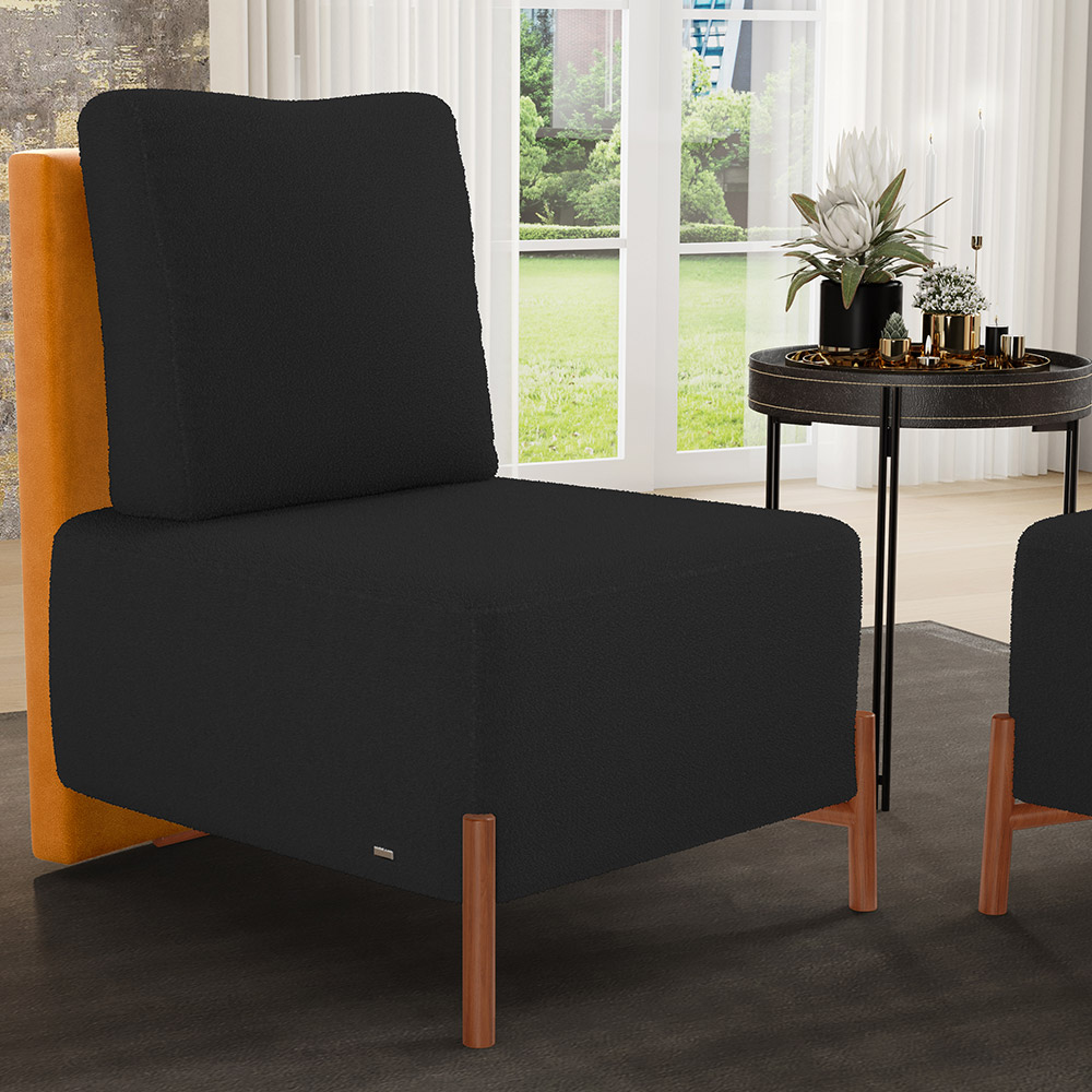 Kit 02 Poltronas Decorativas Sala de Estar Living Hungria L02 Couríssimo Whisky Bouclê Preto - Lyam