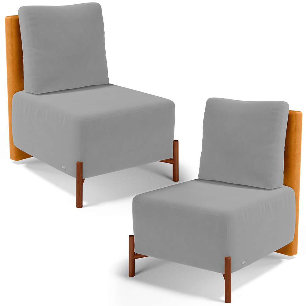 Kit 02 Poltronas Decorativas Sala de Estar Living Hungria L02 Couríssimo Whisky Suede Cinza - Lyam