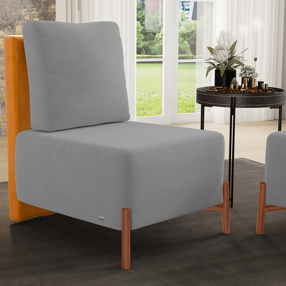 Kit 02 Poltronas Decorativas Sala de Estar Living Hungria L02 Couríssimo Whisky Suede Cinza - Lyam