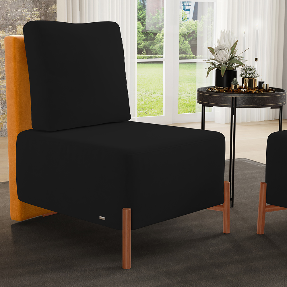 Kit 02 Poltronas Decorativas Sala de Estar Living Hungria L02 Couríssimo Whisky Suede Preto - Lyam