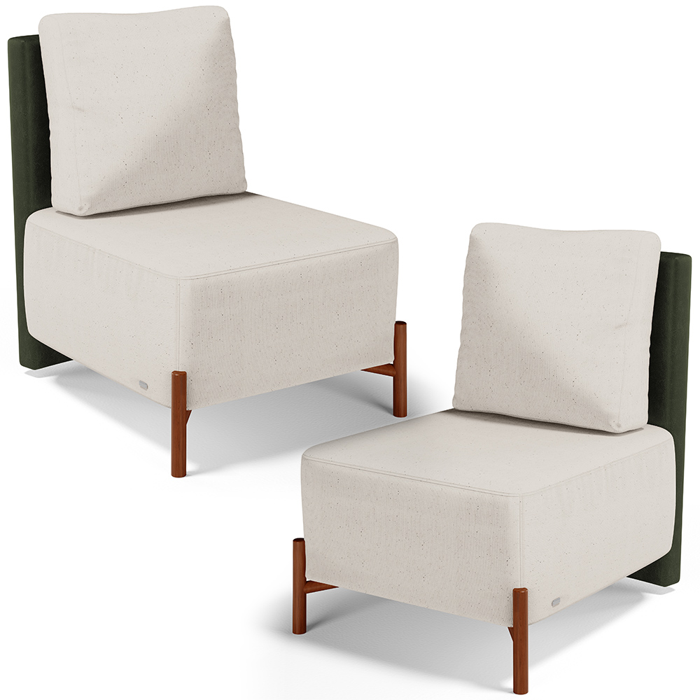 Kit 02 Poltronas Decorativas Sala de Estar Living Pés Madeira Hungria L02 Couríssimo Verde Linho Cru - Lyam