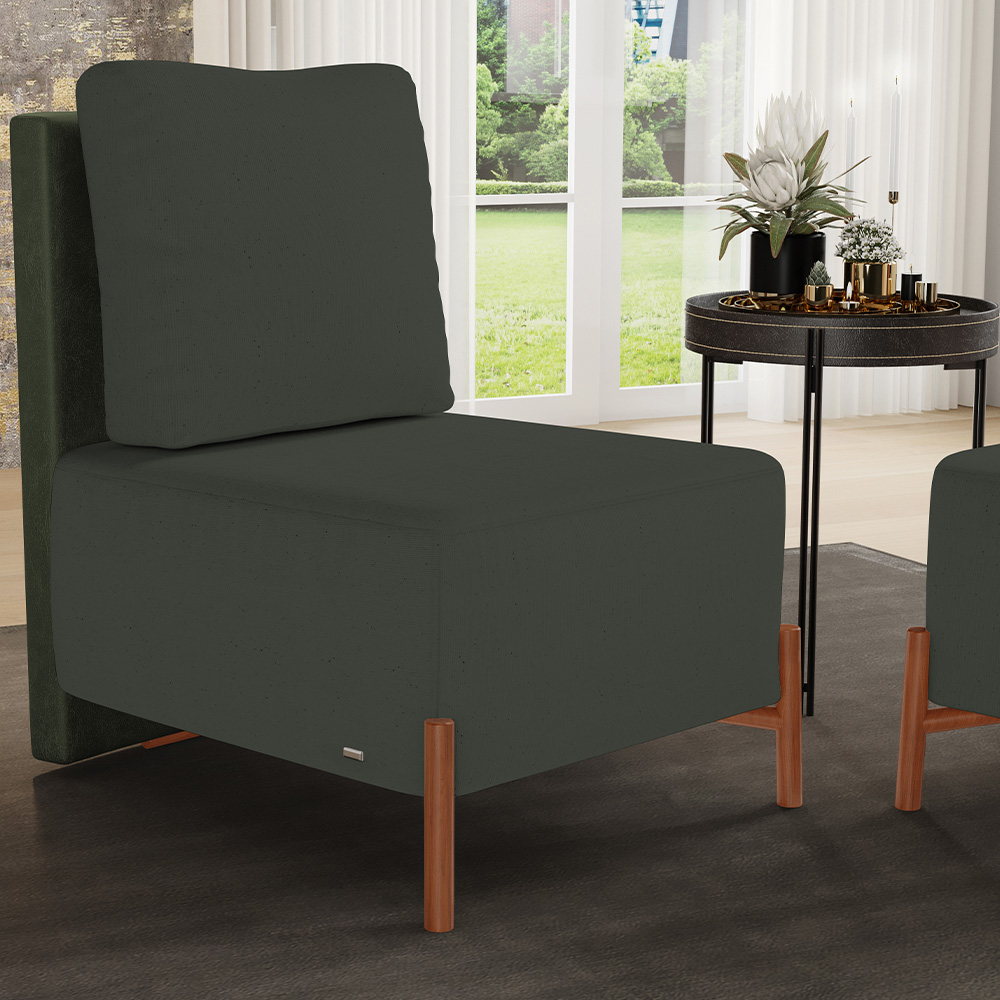 Kit 02 Poltronas Decorativas Sala de Estar Living Pés Madeira Hungria L02 Couríssimo Verde Linho Verde Musgo - Lyam