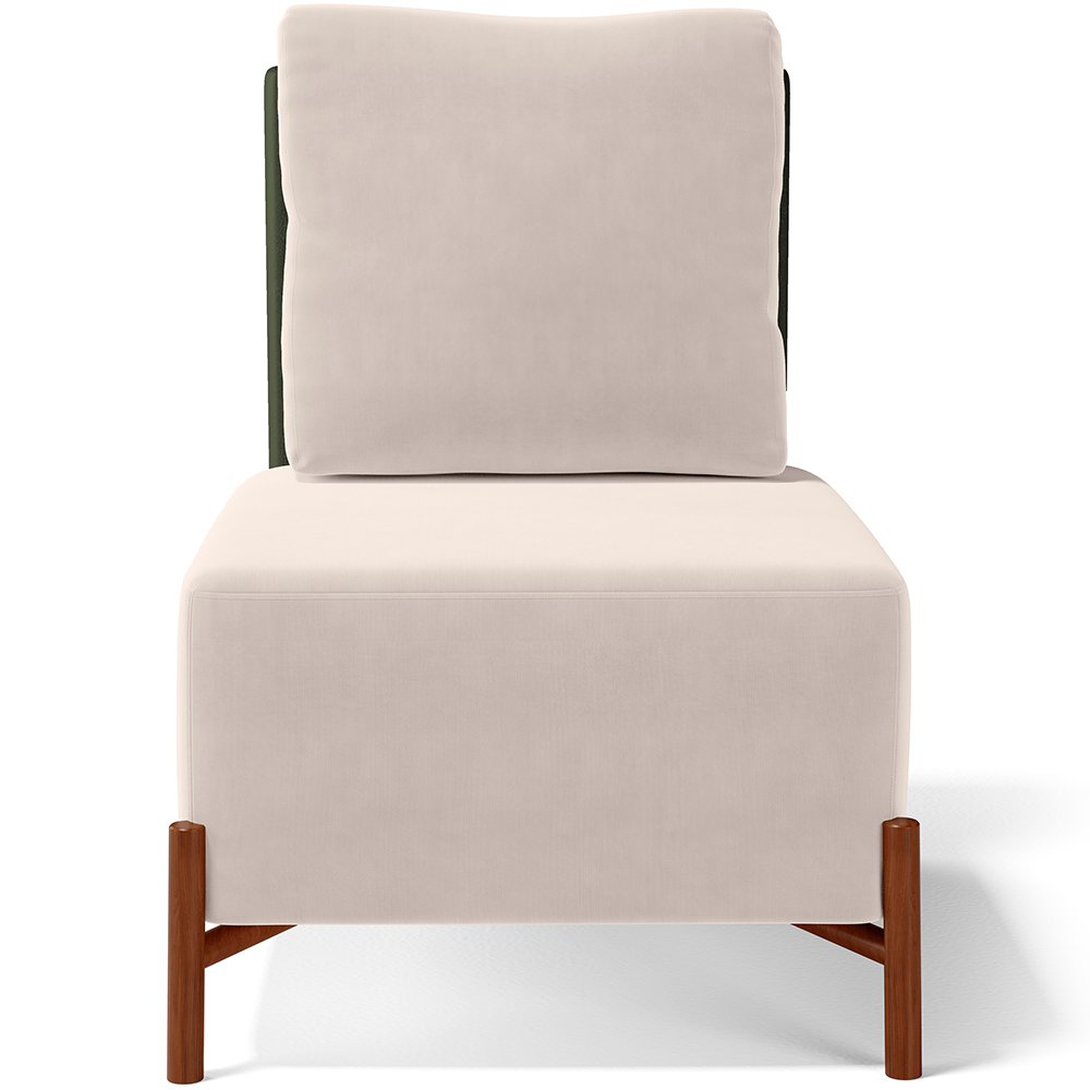 Kit 02 Poltronas Decorativas Sala de Estar Living Pés Madeira Hungria L02 Couríssimo Verde Suede Bege - Lyam