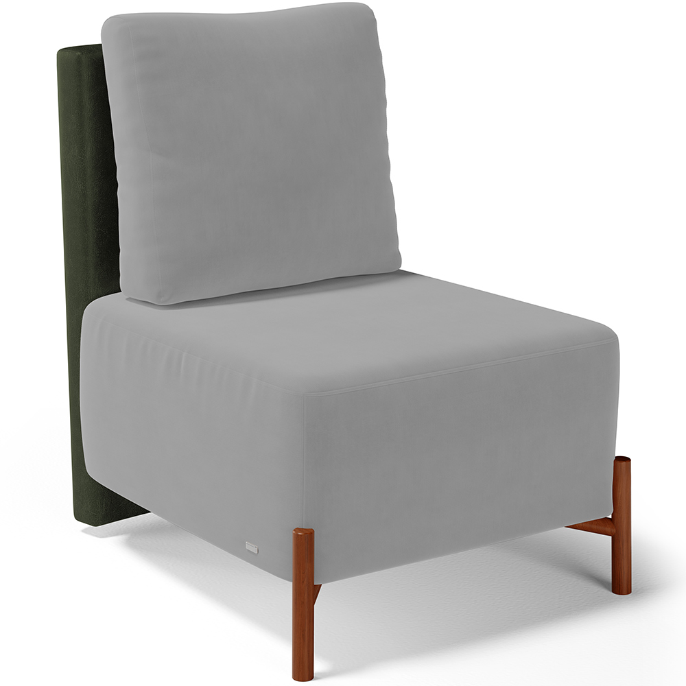 Kit 02 Poltronas Decorativas Sala de Estar Living Pés Madeira Hungria L02 Couríssimo Verde Suede Cinza - Lyam