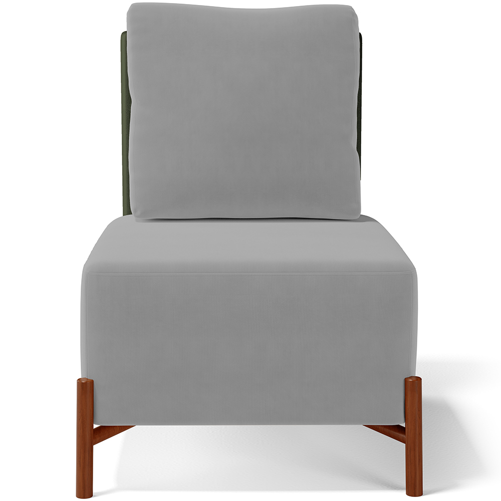 Kit 02 Poltronas Decorativas Sala de Estar Living Pés Madeira Hungria L02 Couríssimo Verde Suede Cinza - Lyam