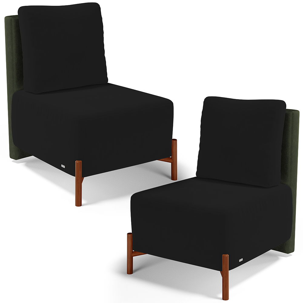 Kit 02 Poltronas Decorativas Sala de Estar Living Pés Madeira Hungria L02 Couríssimo Verde Suede Preto - Lyam