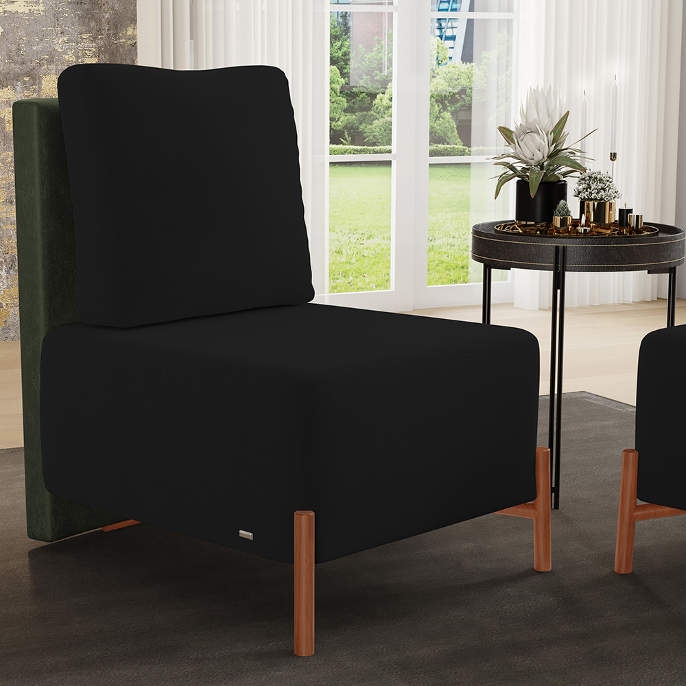 Kit 02 Poltronas Decorativas Sala de Estar Living Pés Madeira Hungria L02 Couríssimo Verde Suede Preto - Lyam