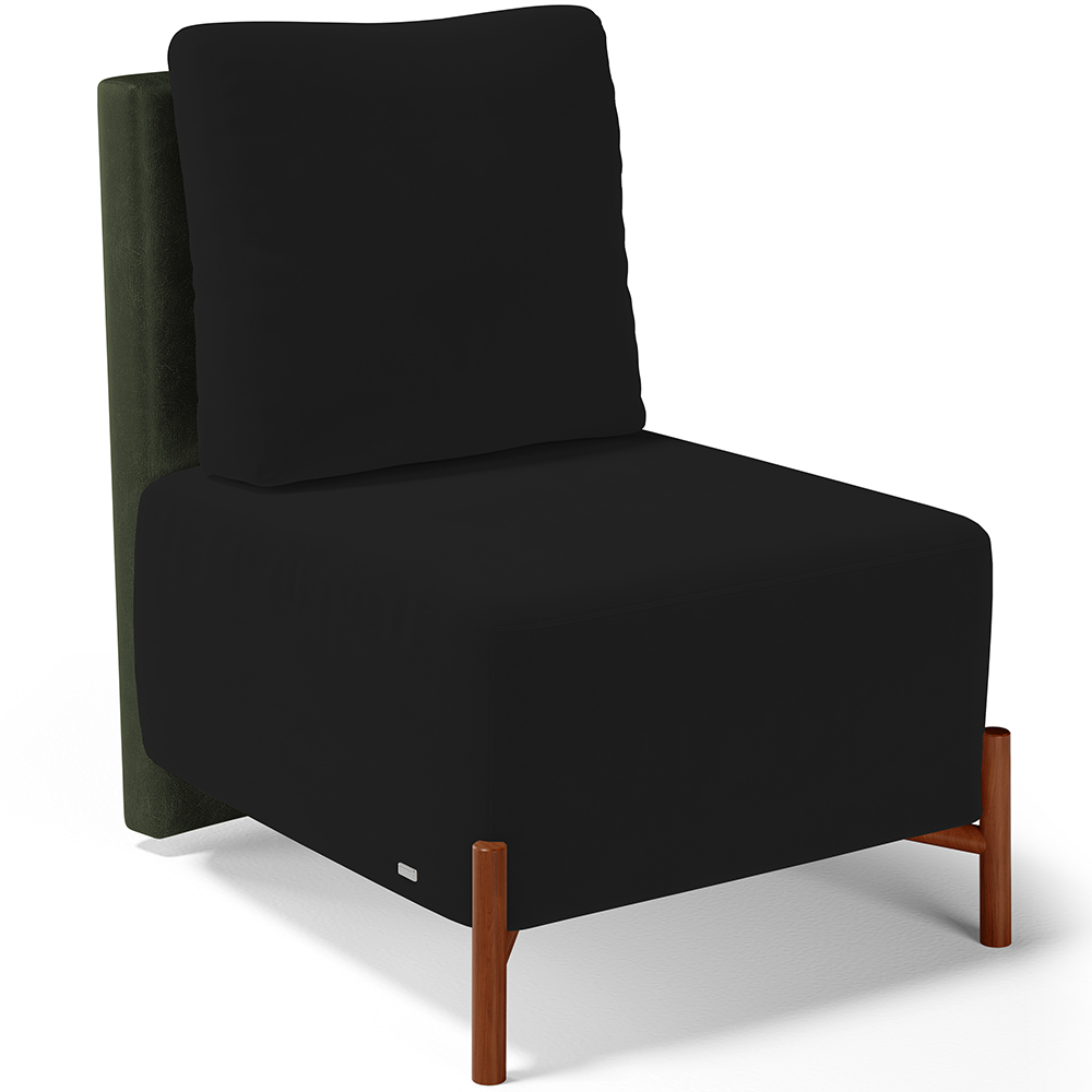 Kit 02 Poltronas Decorativas Sala de Estar Living Pés Madeira Hungria L02 Couríssimo Verde Suede Preto - Lyam