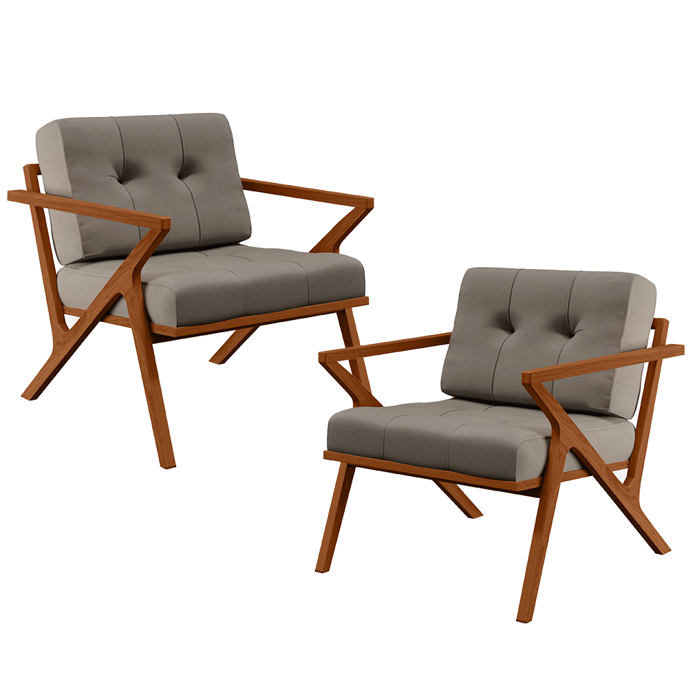 Kit 02 Poltronas Decorativas Sala de Estar com Cintas de Corano Laís B04 Linho Bege - Lyam Decor