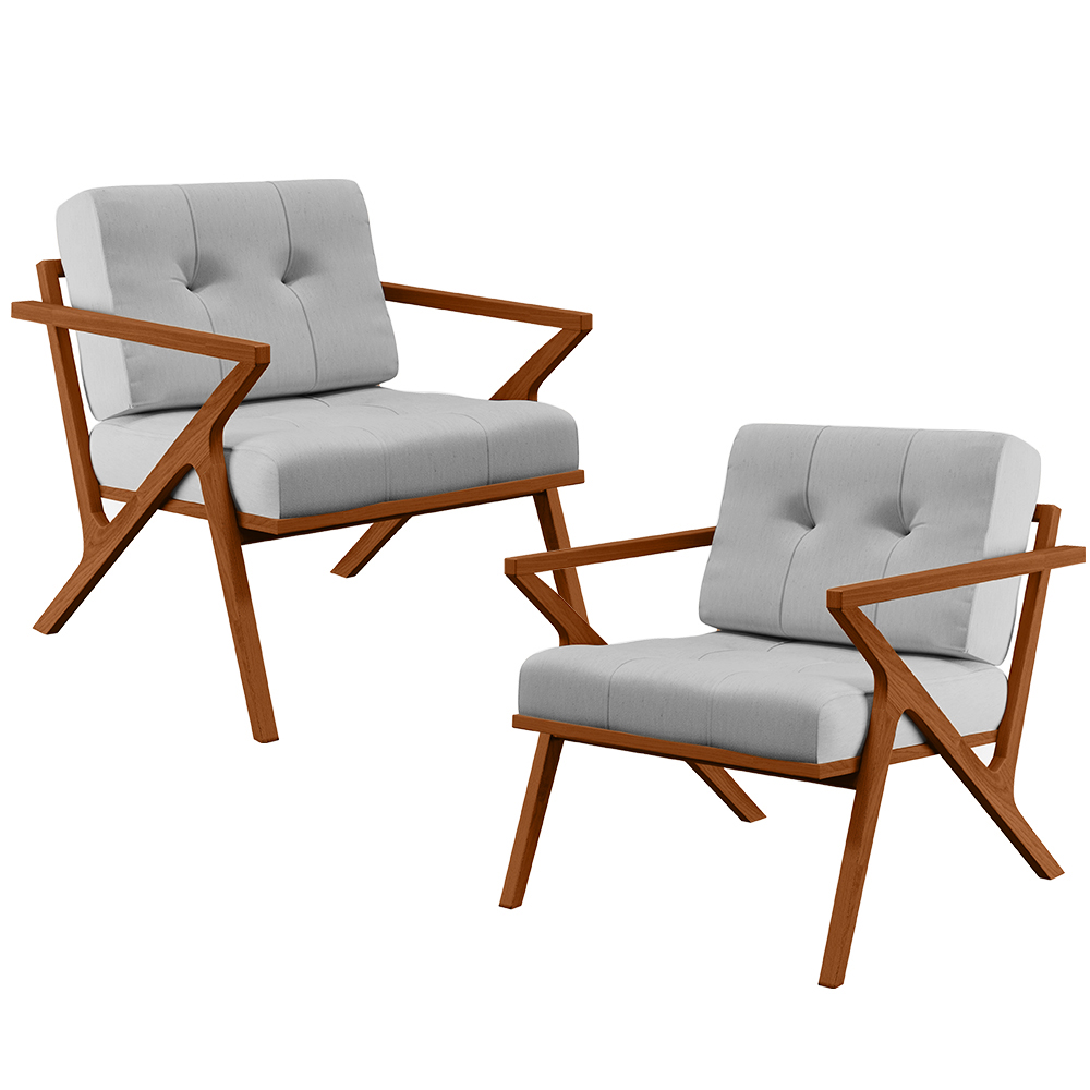 Kit 02 Poltronas Decorativas Sala de Estar com Cintas de Corano Laís B04 Linho Cinza - Lyam Decor
